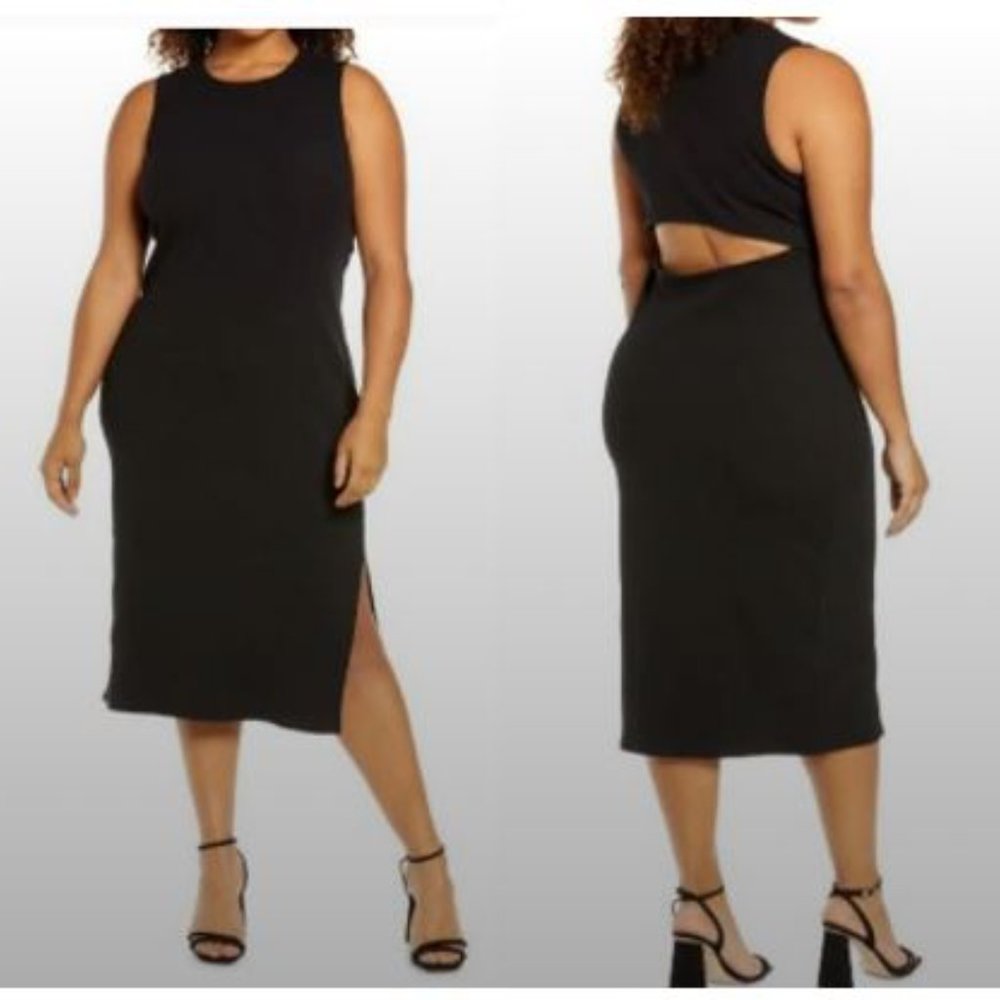 Rib Cutout Cotton Stretch Midi Dress 2X